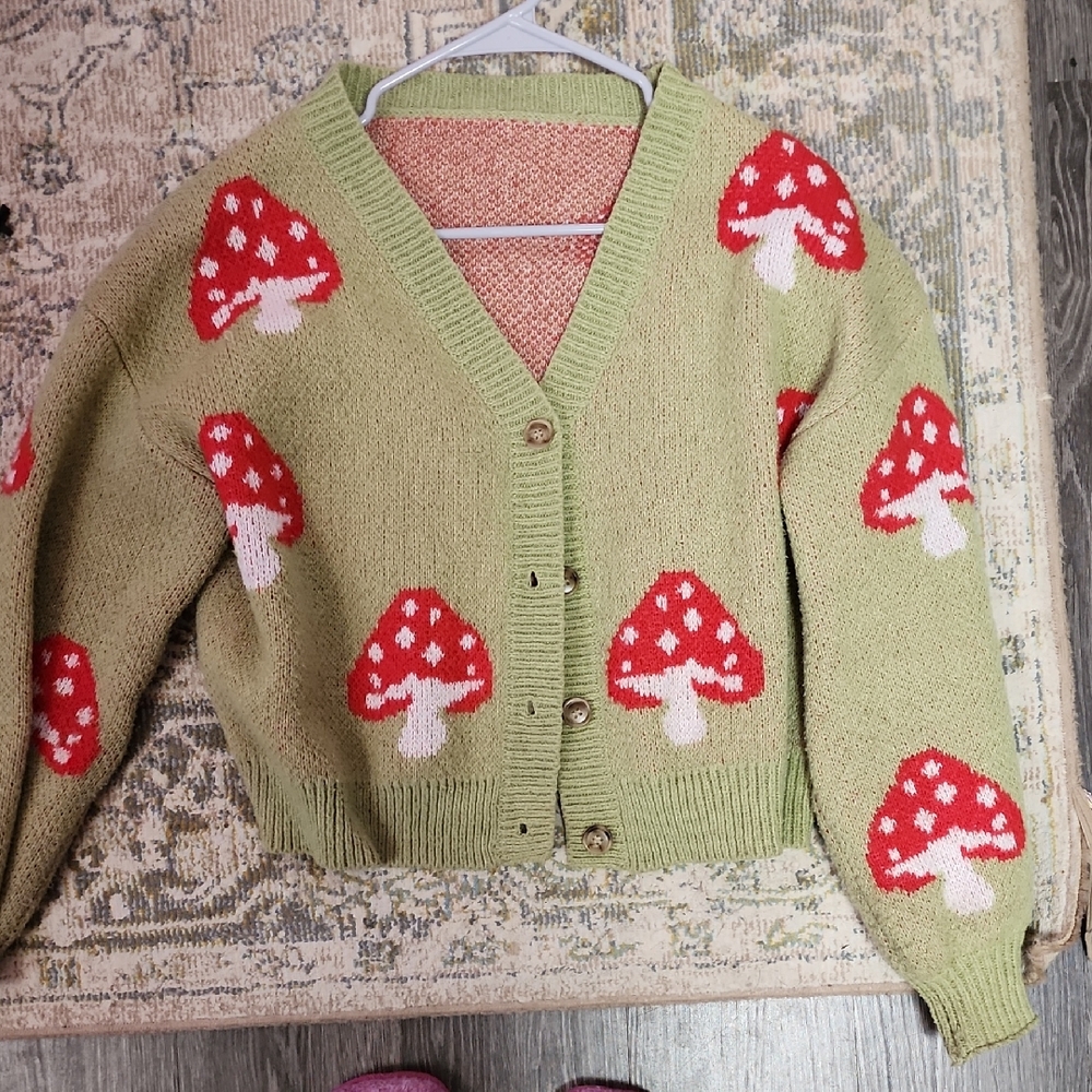 Green Mushroom Cardigan Sweater